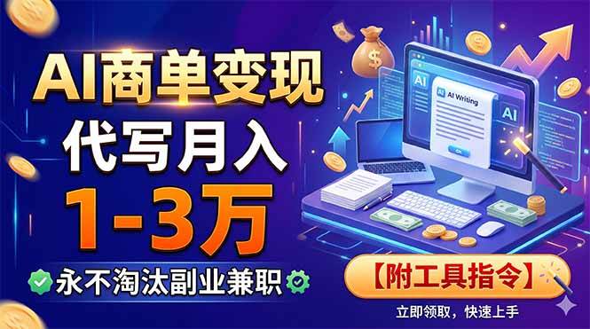 （19102期）AI商单变现，靠代写月入1-3万，永不淘汰副业兼职【附工具指令】-智云网