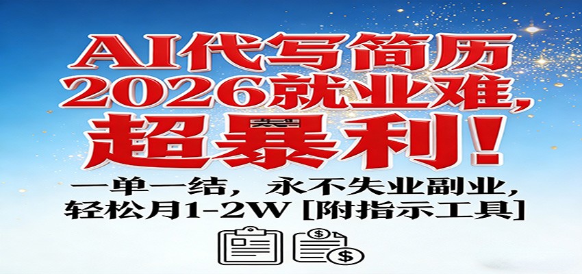 AI代写简历,2026就业难,超暴利!一单一结,永不失业副业,轻松月1-2W【附指令工具】-智云网
