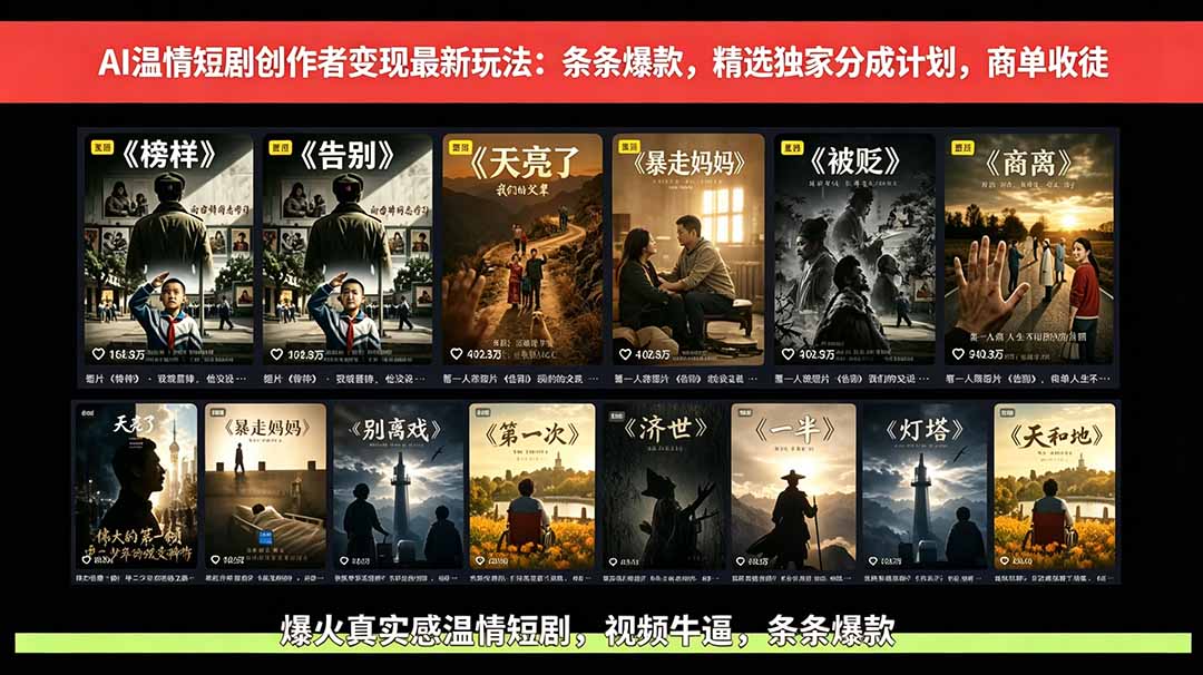AI温情短剧创作者变现最新玩法：视频牛逼，条条爆款，精选独家分成计划，商单收徒-智云网