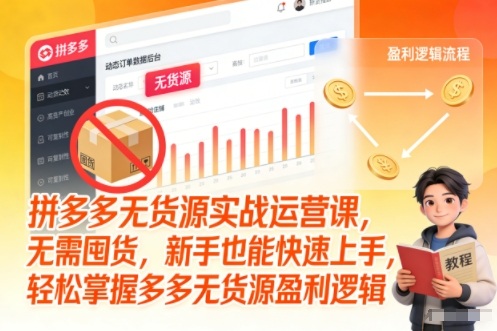 拼多多无货源实战运营课，无需囤货，新手也能快速上手，轻松掌握多多无货源盈利逻辑-智云网