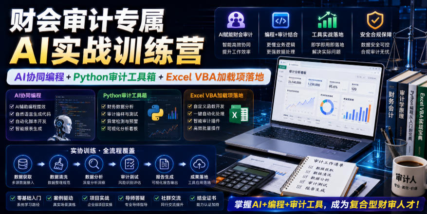 财会审计专属AI实战训练营｜AI协同编程+Python审计工具箱+Excel VBA加载项落地-智云网