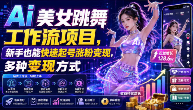 Ai美女跳舞工作流项目，新手也能快速起号涨粉变现，多种变现方式-智云网