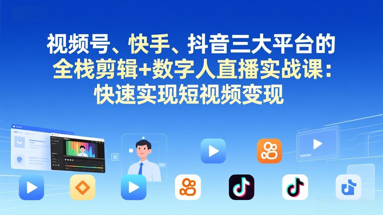 视频号+快手+抖音三大平台的全栈剪辑+数字人直播实战课-3月更新：快速实现短视频变现-智云网