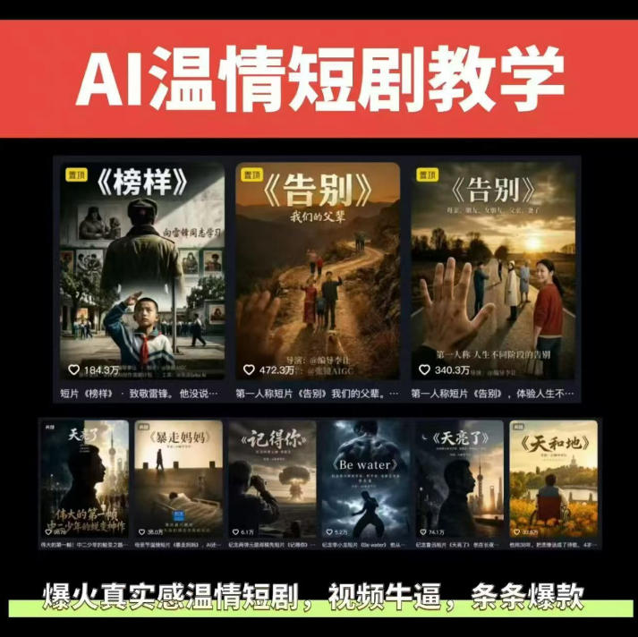 抖音58W粉丝博主的AI温情短剧玩法，条条爆款，伙伴计划+精选独家收益，商单收徒等（更新6月）-智云网