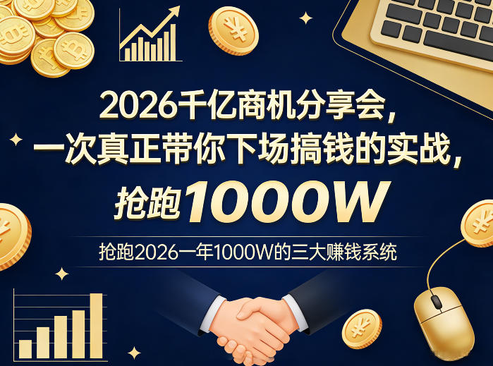 2026千亿商机分享会，一次真正带你下场搞钱的实战，抢跑2026一年1000W的三大賺钱系统-智云网