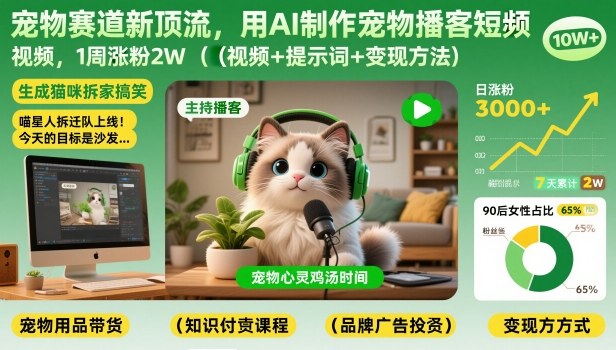宠物赛道新顶流,用AI制作宠物播客短视频,1周涨粉2W(视频+提示词+变现方法)-智云网