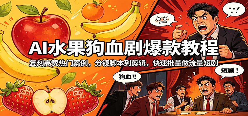 AI水果狗血剧爆款教程:复刻高赞热门案例,分镜脚本到剪辑,快速批量做流量短剧-智云网
