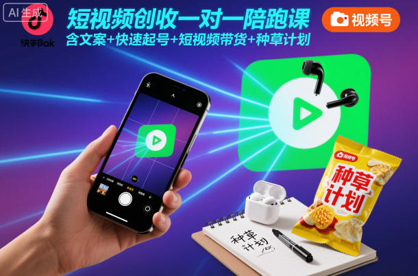 短视频创收一对一陪跑课，含文案+快速起号+短视频带货+种草计划-智云网