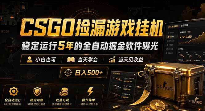 （18753期）CSGO捡漏游戏挂机，稳定运行5年的全自动掘金软件曝光，小白也可当天学会，当天见收益，日入500+-智云网