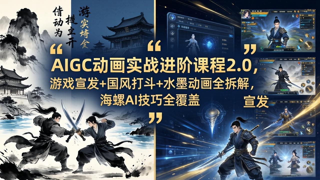 AIGC动画实战进阶课程2.0,游戏宣发+国风打斗+水墨动画全拆解,海螺AI技巧全覆盖-智云网