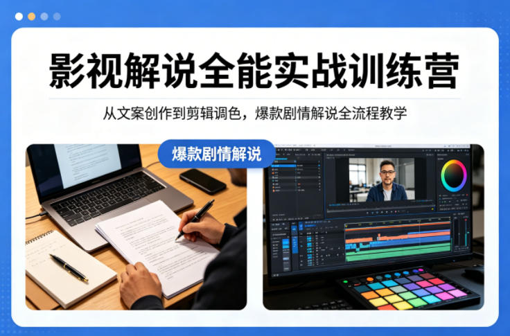 影视解说全能实战训练营:从文案创作到剪辑调色,爆款剧情解说全流程教学