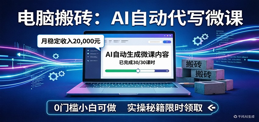 电脑搬砖AI自动代写微课,月稳定2W,0门槛小白可做,实操秘籍-智云网