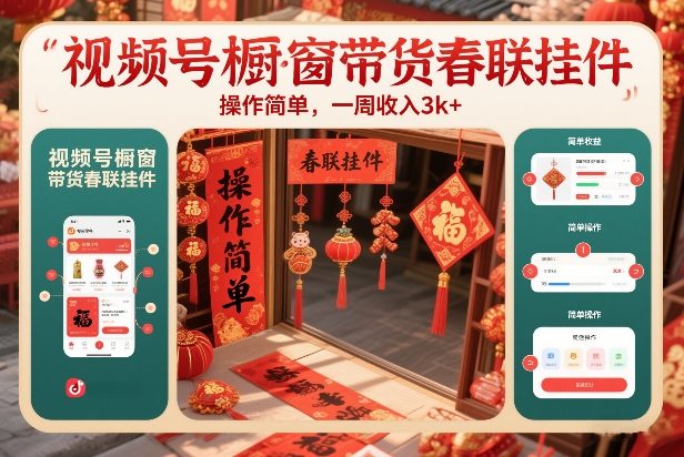 视频号橱窗带货春联挂件,操作简单,一周收入3k
