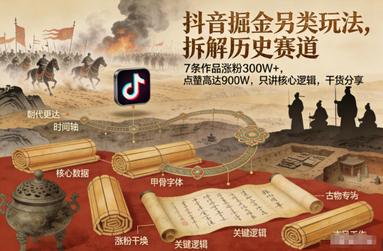 抖音掘金另类玩法，拆解历史赛道，7条作品涨粉300W+，点赞量高达900W，只讲核心逻辑，干货分享-智云网