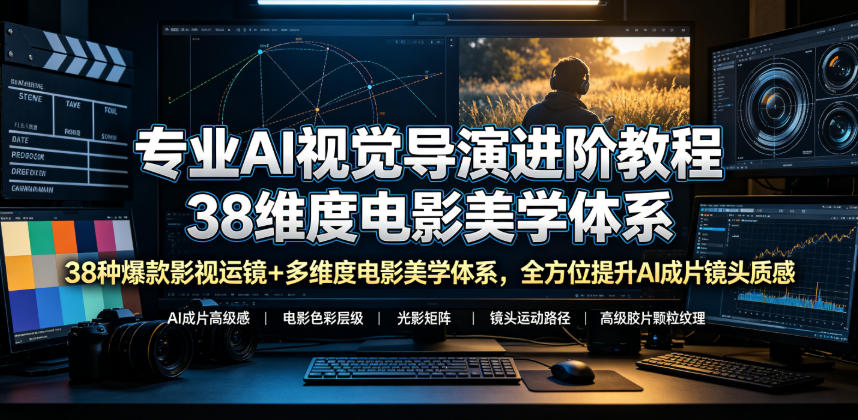专业AI视觉导演进阶教程，38种爆款影视运镜+多维度电影美学体系，全方位提升AI成片高级感与镜头质感-智云网