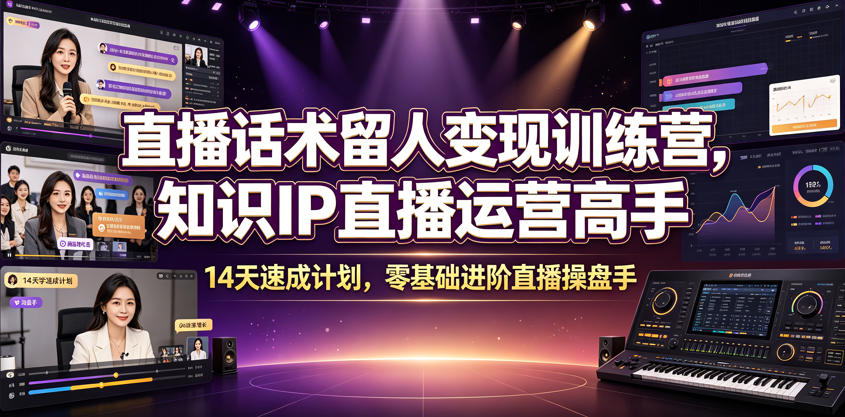 直播话术留人变现训练营，知识IP直播运营高手，14天速成计划，零基础进阶直播操盘手-智云网