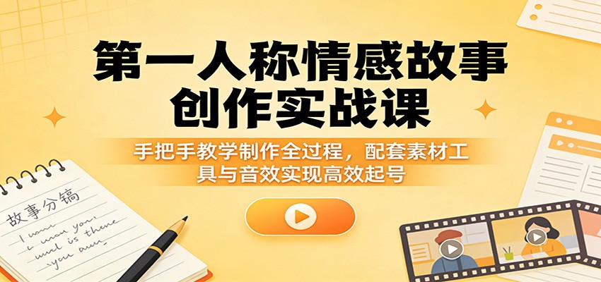 第一人称情感故事创作实战课:手把手教学制作全过程,配套素材工具与音效实现高效起号-智云网