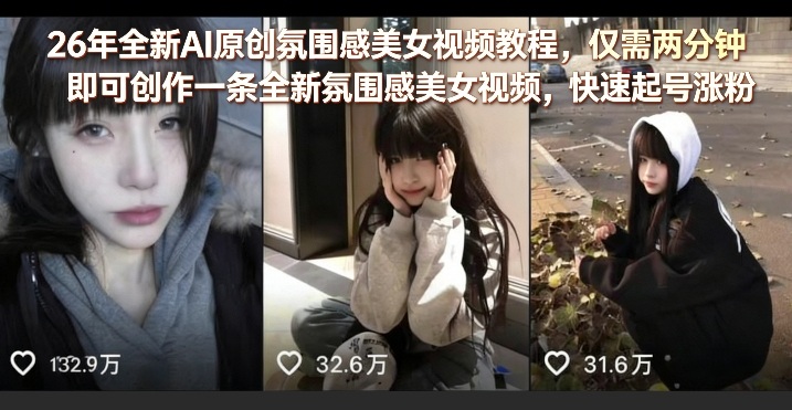 26年全新AI原创氛围感美女视频教程,仅需两分钟即可创作一条全新氛围感美女视频,快速起号涨粉-智云网
