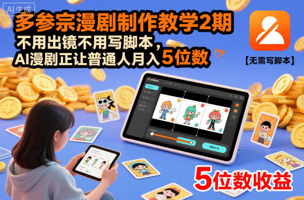 多参宗漫剧制作教学2期，不用出镜不用写脚本，AI漫剧正让普通人月入5位数-智云网
