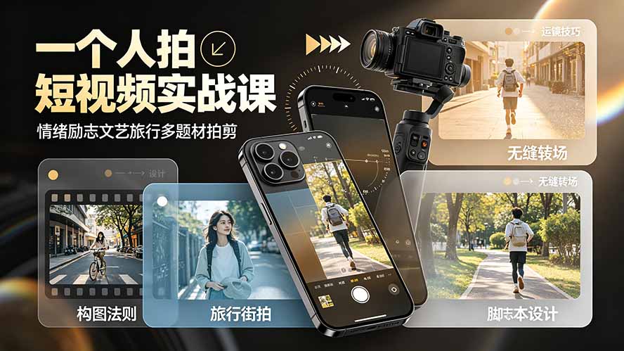 一个人拍短视频实战课：情绪励志文艺旅行多题材×五大景别×黄金构图×八大运镜，从拍摄到成片高效创作-智云网