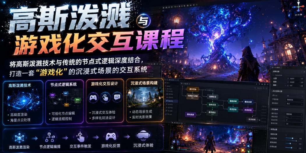高斯泼溅与游戏化交互课程，将高斯泼溅技术与传统的节点式逻辑深度结合，打造一套“游戏化”的沉浸式场景的交互系统-智云网